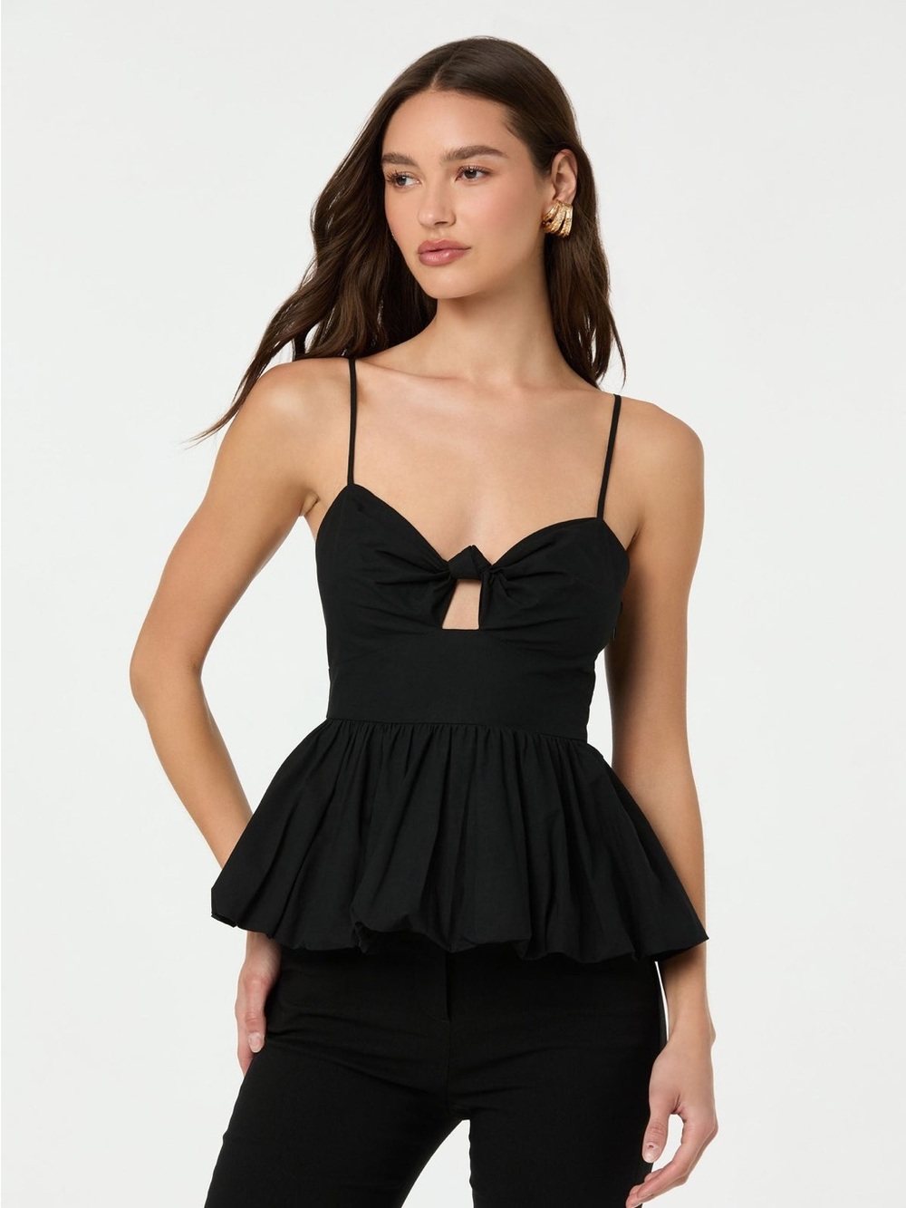 Astr Black Cutout Bubble Hem Peplum Top
